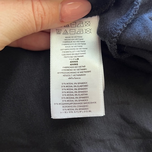 Michael Kors Navy Blue Modal swing dress long sleeve gold detail sz Large - Picture 3 of 8